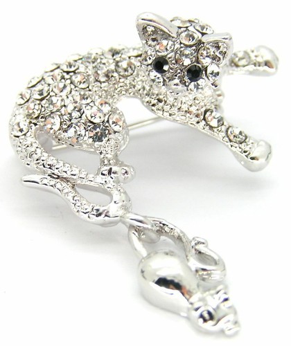 Silver tone cat and - silver,