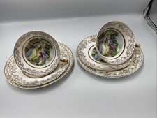 2 x NEWTOWN Fine Bone China 22KT Gold Trim Trios - Couple On Bench Spares (C)