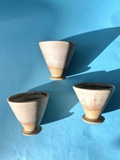 Set Of 3 Vintage Hand Thrown Studio Coffee Cups Dessert Cups Artist Signed  1983