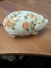 Aynsley  Cottage Garden bone china pig  Trinket Dish with lid