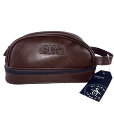 Penguin By Munsingwear Faux Leather Mens Shave/travel Kit Brown With Bottle