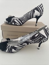 Dune Diamante Peep Toe Shoes UK8 EU41 Black/White Satin Velvet Bow Stiletto