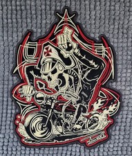 Large sew-on embroidered biker patch.  Artwork design by Bull. Size 11 x 8 inch.