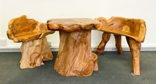 Teak Wood Table & 2 Chairs - Teak Root Rustic Wooden Outdoor Indoor Furniture 2