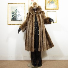 Vintage 1950s Real Beaver Fur Coat – Chestnut Brown Full Length Luxury Outerwear
