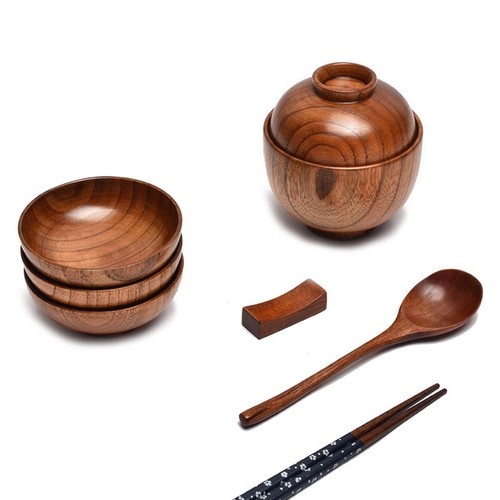 Wooden bowl with - wooden, lid