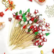 50/100Pcs Christmas Fruit Skewers Santa Snowflake Tree Bamboo Picks