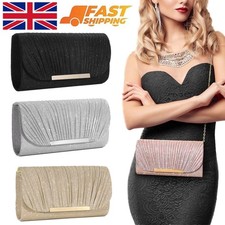 Women Envelope Clutch Evening Bag Glitter Wedding Prom Cocktail Party Handbag UK