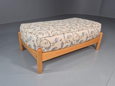 Vintage Ercol Rectangular Footstool Solid Elm Beige Floral Fabric EB10975 MFOO