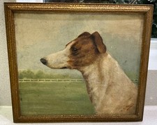 Vintage Country Terrier Greyhound Lurcher Dog Painting Oil Board English school