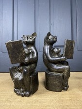 Bookends Set of 2 Cat Figures with Glasses, Resin Bookends Unique Gift