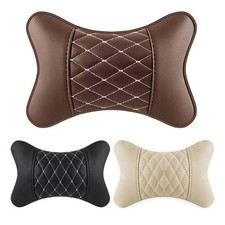 2pc Car Seat Head Neck Rest PU Leather Support Cushion Pad HeadRest Bone Pillow