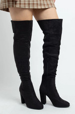 Womens Black Faux Suede High Block Heel Stretch Over the Knee Boots, UK5/EU38