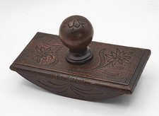 Antique Swiss Carved Walnut Rocker Ink Blotter Rigi Kulm Edelweiss Folk Art