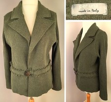Per Una Autumn Winter Spring Green 80% Wool Woven Jacket - Fringe Trim - Size 18