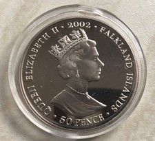 FALKLAND ISLANDS GOLDEN JUBILEE 2002 50 PENCE SILVER PROOF COIN. *MINT *