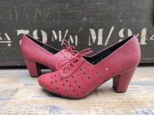 Vintage 1930s 1940s Style Maroon Lace Up Heels Lulu Hun Shoes Oxfords Size UK 6