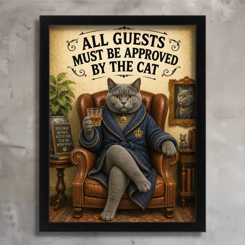 Funny cat wall art poster - wall,