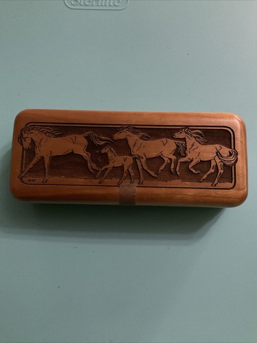 Carved wood horse box - horse,