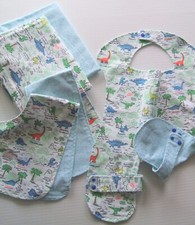 Flannel Baby Dinos & Blue 2 Blankets 2 Burb Cloths  and 1 Full Body Bib Reverse
