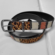 Stussy Animal Patchwork Fur Hair Leather Belt  Large XL Leopard zebra snake cow 