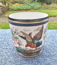 Antique Handpainted Porcelain Planter Jardinière Birds & Flowers 17cm High