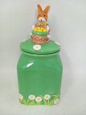 Vintage Ceramic Easter Bunny Rabbit Cookie Jar Green Daisey 1997