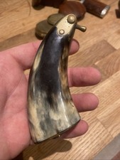 Antique Scottish Horn Snuff Mull, Brass Fittings and Dispencer Victorian