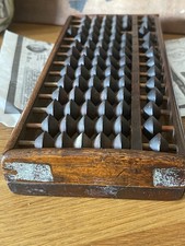 Antique Japanese Wood Soroban Abacus 13 Rows Hand Carved Inscriptions Showa