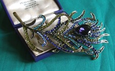 VINTAGE STYLE ART NOUVEAU Large  PEACOCK FEATHER  JEWELLERY  RHINESTONE  BROOCH 