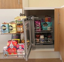 Magic Blind Corner Pull Out Kitchen Cupboard Silver Baskets Storage Shelves Unit