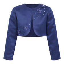 Kids Girls Satin Bolero Shrug Long Sleeve Cardigan Jacket Wedding Dress Cover Up