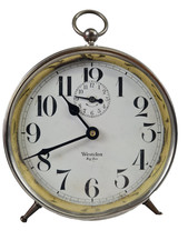WESTCLOX Nickel Big Ben Wind up Alarm Clock 1910's Peg Leg Antique Working z0020