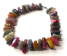 Vintage Multi Coloured Polished Agate Stone Necklace Silver 925 Clasp (StM)