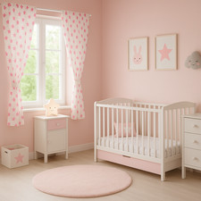Nursery Curtains – White with Big Pink Stars, for Baby & Toddler Bedroom