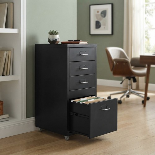 Compact black drawer - black, metal