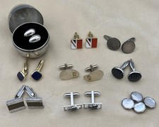vintage cufflinks job lot 9 pairs mixed styles enamel mother of pearl silver ton