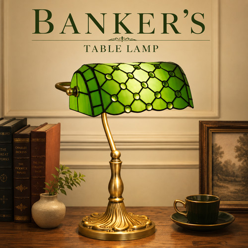 Banker table lamp tiffany - table,