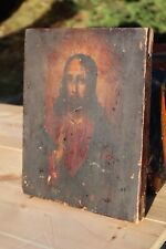 Antique Russian Icon Of Christ Pantocrator On Wood Panel.