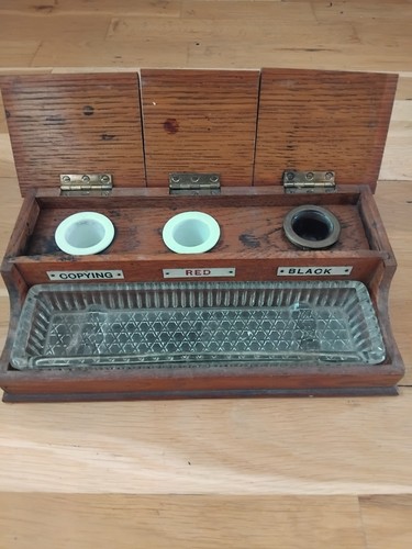 Antique oak inkwell - antique,