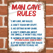 MAN CAVE RULES Funny Metal Signs Mancave Shed Bar Garage Wall Retro Tin Sign UK
