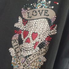 Vintage Ed Hardy Swarvoski skull T shirt y2k 00s diamante 
