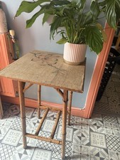 Tiger Bamboo Vintage Tall Side Table Plant Stand With Floral Motif