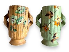 Rare Pair Art Deco Brentleigh Ware Handpainted Vases Hamilton England c. 1930's