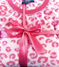 New Womens Leopard Print Fleece Twosie Pyjama Set Pink 