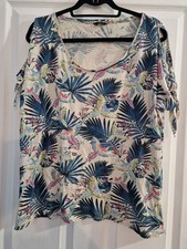 Ladies M And Co Bird Print Tie Sleeve Cold Shoulser Top Size 20