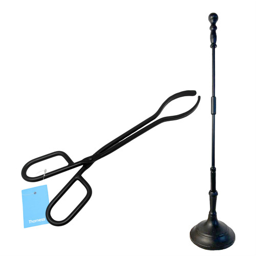 Black steel log - tongs, poker
