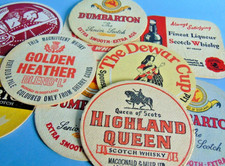 Ten nostalgic 1960s SCOTCH WHISKY beer mats. Red Tape, McCallum's, DUMBARTON