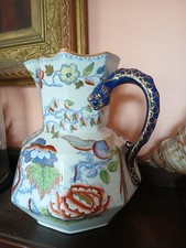 Very large Masons antique flower jug VASE oriental birds flowers 11 x 9.5 inch