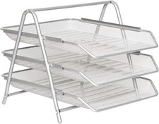 Zuvo Mesh Desk Organiser 3 Tier Letter Tray Organizer Silver